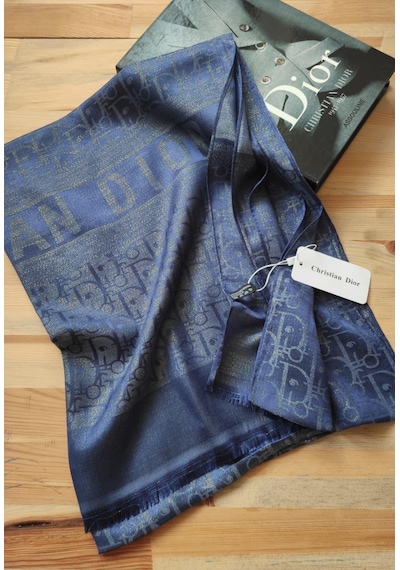 Miorel Scarfs Cd Desen Kaşmir İpek Şal Scarfs Cashmere Shawl Hijab Yeni Sezon Lacivert