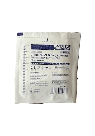7.5 X 7.5 Steril 4 Katlı Spanç Kompres 5 Kutu 500 Adet