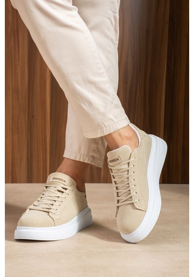 Bağcıklı Erkek Sneaker Bej Süet