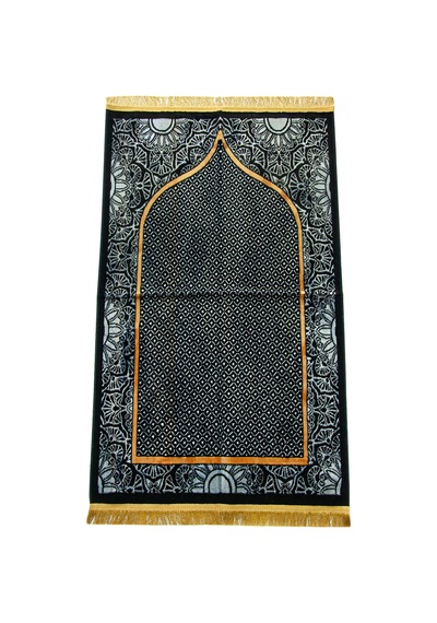 Albion Mihrab Motifli Kadife Seccade Siyah
