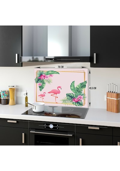 Decorıta Cam Ocak Arkası Koruyucu | Tropik Flamingo