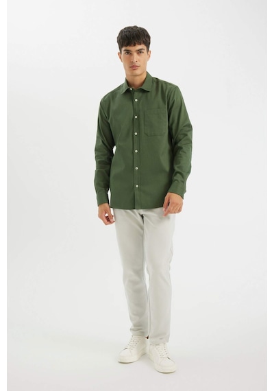 DeFacto %100 Pamuk Regular Fit Düğmeli Basic Düz Gabardin Uzun Kollu Gömlek A5383AX24AUGN900