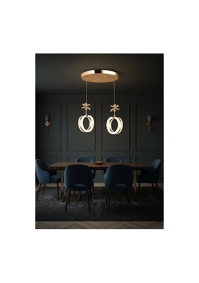 LumiaLighting Aurea Model 2 Li Kristal Taşlı Kumandalı Gold 3 Renk Modu Ledli Salon Mutfak Oturma Odası Sarkıt Led Avize