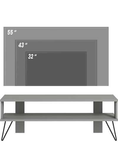 Duama TV Sehpası – Metal Ayaklı, Açık Raflı Tasarım, 120 cm, Gri