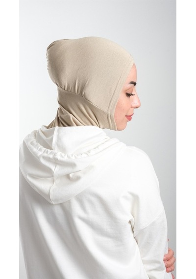 Hürrem Bone Bej Pratik Hazır Geçmeli Tesettür Bone Sandy Kumaş Spor Hijab 211 Bej