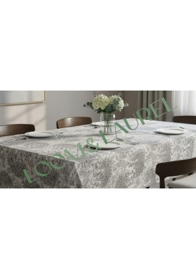 Jakarlı Dokuma Dikdörtgen Masa Örtüsü 160 X 240 Cm Gri Ağırlıklı Acı Kahverengi