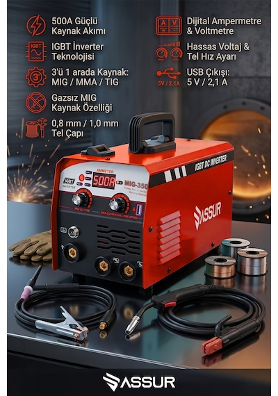 Mıg-350 350a Profesyonel 3'ü 1 Arada Mıg Mma Tıg İnverter Gazsız Gazaltı Kaynak Makinesi-3237