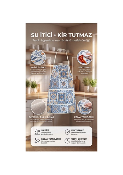 Mutfak Önlüğü Kir Tutmaz Su İtici İki Cepli Önlük Mavi - 892974507 Mavi