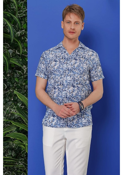 Efor G 1538 Slim Fit Lacivert-beyaz Klasik Gömlek Lacivert