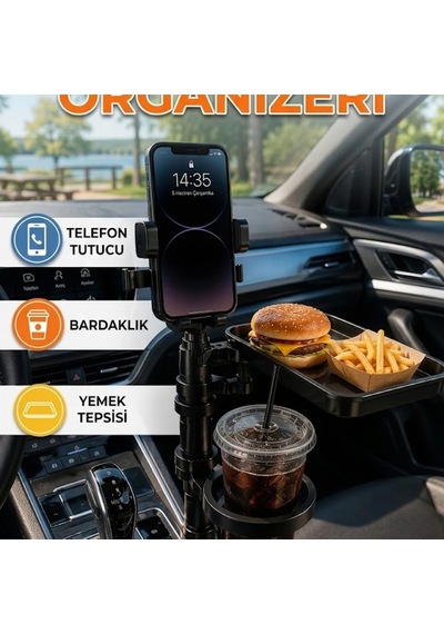 Çok Amaçlı Araç İçi Organizer Telefon Tutucu Bardaklık Ve Tepsi