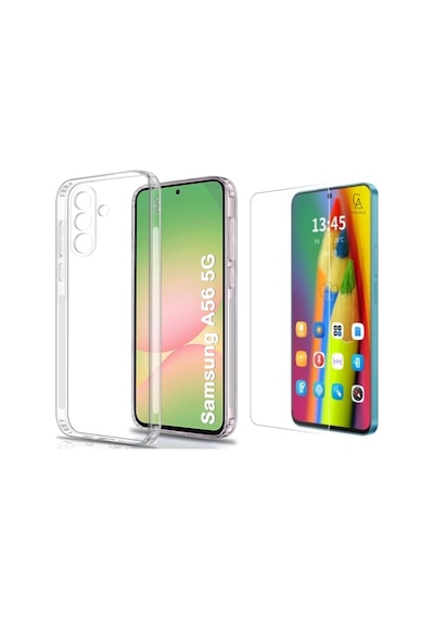 Samsung Galaxy A56 Uyumlu Kılıf Esnek Silikon Telefon Kılıfı Ve Temperli Cam Ekran Koruyucu Şeffaf