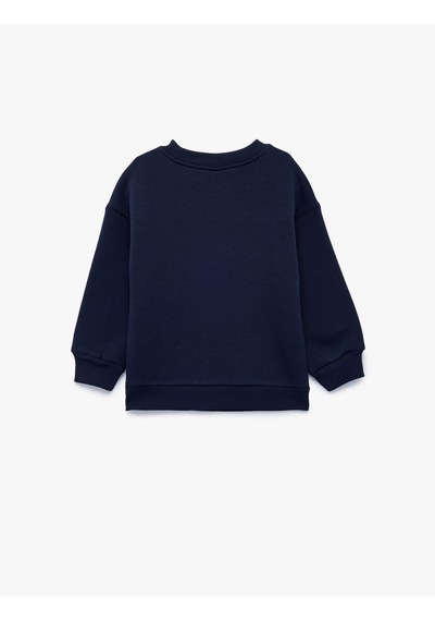 Koton Baskılı Uzun Kollu Bisiklet Yaka Şardonlu Sweatshirt Lacivert 7wmg10138ak