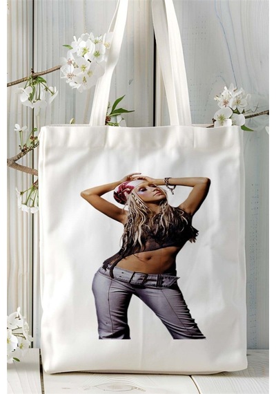 Art Hediye Christina Aguilera Baskılı Bez Çanta Kişiye Özel Model 2 Çok Renkli