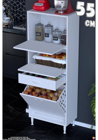 Defne 55 Cm Çok Amaçlı Mutfak Bakliyat Kiler Banyo Dolabı Kahve Köşesi Sepetli Dolap 55x163x32 Cm Beyaz Defne 55 Cm Çok Amaçlı Mutfak Bakliyat Kiler Banyo Dolabı Kahve Köşesi Sepetli Dolap 55x163x32 Cm Beyaz