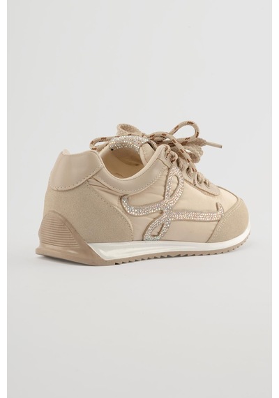 Mubiano Kadın Anorak Sneaker Süet Detaylı Kuş Aksesuarlı Bağcıklı Spor Ayakkabı Aquila Bej Bej