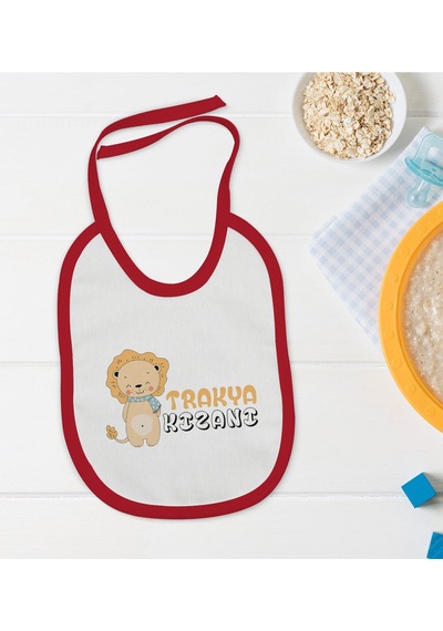 BK Kids Trakya Kızanı Tasarımlı Kırmızı Bebek Mama Önlüğü-2 Kırmızı