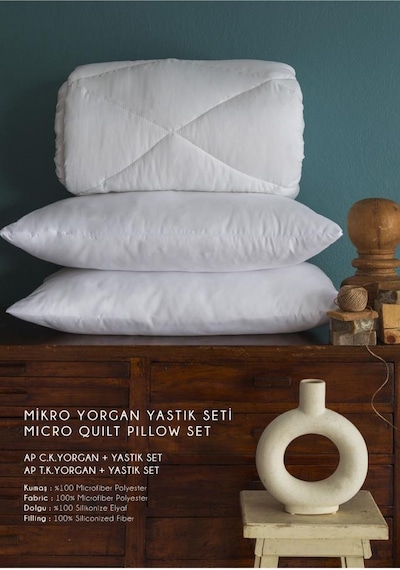 Apricitas Mikro Yorgan Seti + Yastık Seti Ç.k Beyaz