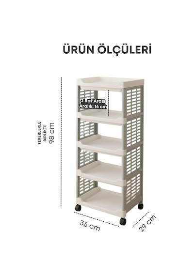 Grimorlife 5 Raflı Banyo Düzenleyici Mutfak Rafı Banyo Dolabı Çok Amaçlı Plastik Mutfak Düzenleyici Gri