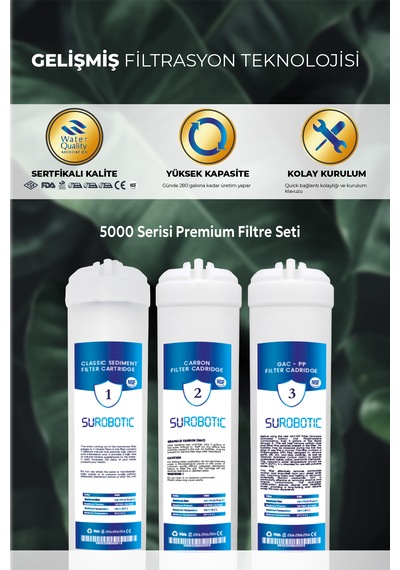 Inline Premium 5000 Serisi Yedek 3lü Su Arıtma Cihazı Filtre Seti
