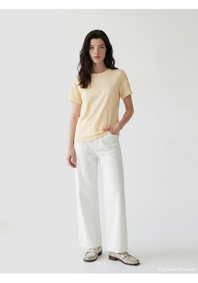 Lcw Comfort Sarı Bisiklet Yaka Brode Detaylı Bluz