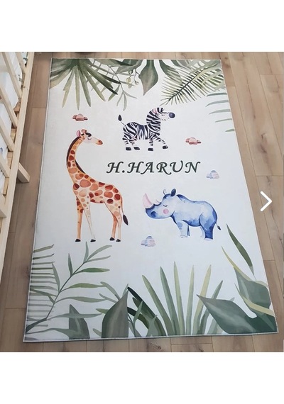 Safari Model Dijital Baskı Çocuk Oda Halısı Çok Renkli