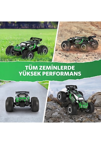 Uzaktan Kumandalı Full Fonksiyon Şarjlı Işıklı Drift Özelikli 4x2 15 Km Hız Of Road Araba 1:18 Şarjlı High Off Road Araba Erkek Hediye Kumandalı Araç Yeşil
