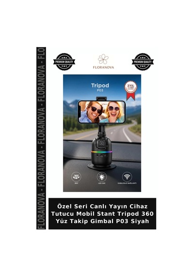Özel Seri Canlı Yayın Cihaz Tutucu Mobil Stant Tripod 360 Yüz Takip Gimbal P03 Siyah