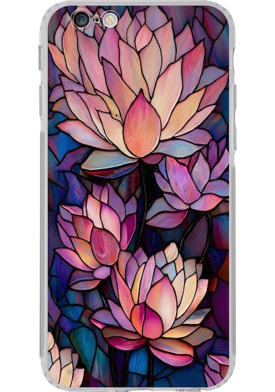 Printify Apple Uyumlu iPhone 6 Plus İle  Vitray Sessiz Lotus Tasarımlı Şeffaf Silikon Kılıf Şeffaf