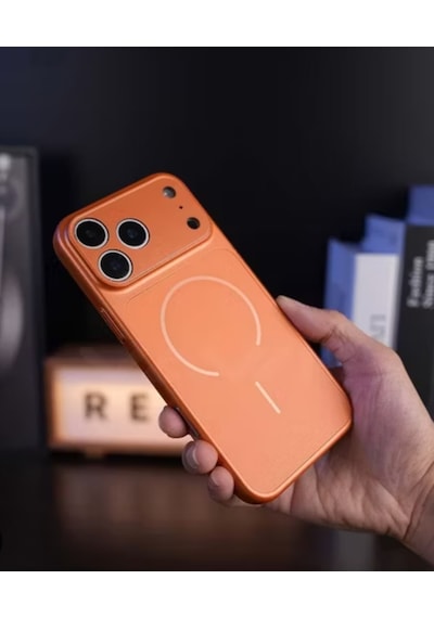 İphone 17 Pro Uyumlu Kamera Koruma Mercekli Turuncu Lüks Kılıf 01