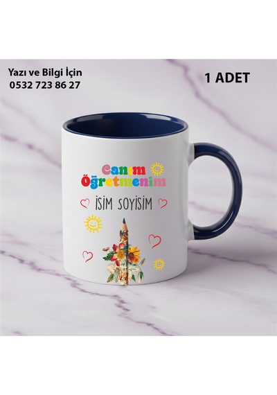 Kişiye Özel İsimli Canım Öğretmenim Tasarımlı Kupa Bardak Öğretmenler Günü İçin Hediyelik Lacivert