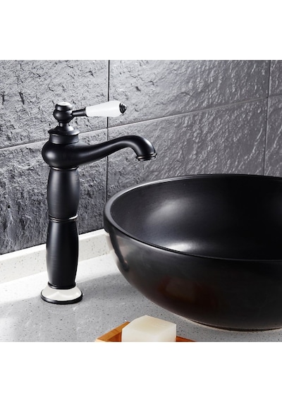 Fause Yüksek Çanak Rustik Lavabo Bataryası Vintage Siyah Ksl100-B