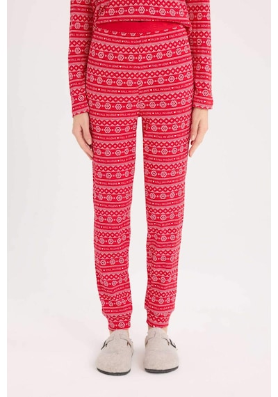 DeFacto Fall in Love Pijama Takımı Waffle Kumaş Uzun Kollu Üst Esnek Belli Uzun Alt D2284AX24WNRD59 Kırmızı