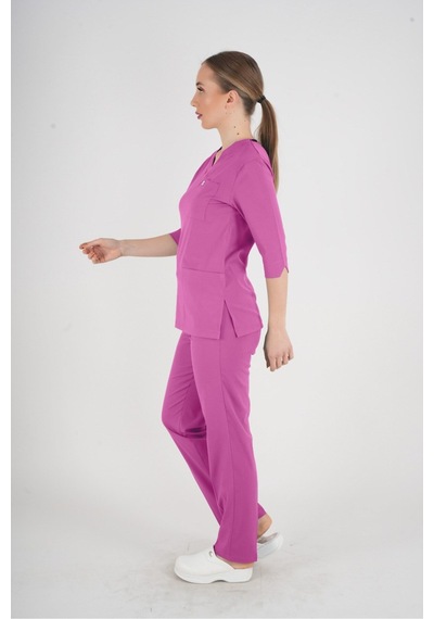 Unisex Açık Mor Violet Model Scrubs Takım Doktor Hemşire Üniforması Açık Mor Açık Mor