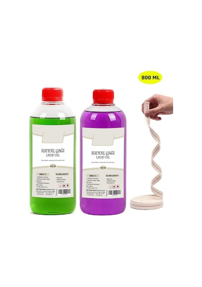Kandil Yağı, 2'li Set, Yeşil Mor , 800 Ml + 50cm Fitil