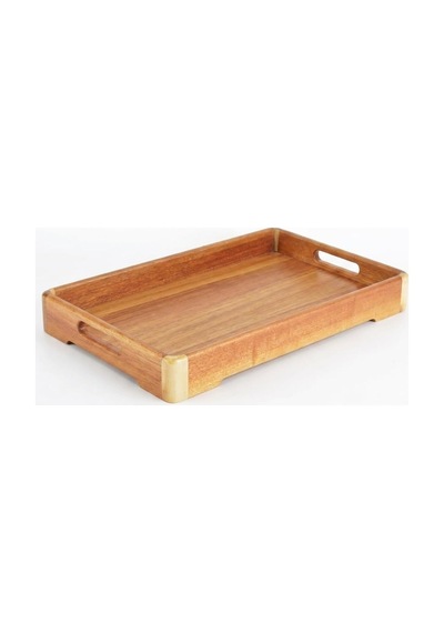 Büyük Boy Akasya Ahşap Sunum Tepsisi 40x28 Cm - Doğal Ahşap Çay, Kahve Ve Kahvaltı Tepsisi, Kulplu Tasarım