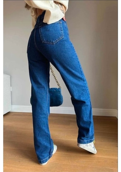 Vanes Gold Ikon 90's Koyu Mavi Likralı Süper Extra Yüksek Bel Palazzo Salaş Jean Pantolon Koyu Mavi
