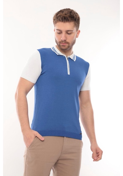 Fore Sport Tişört Kısa Kol Triko Polo Yaka Fermuarlı Saks Beyaz