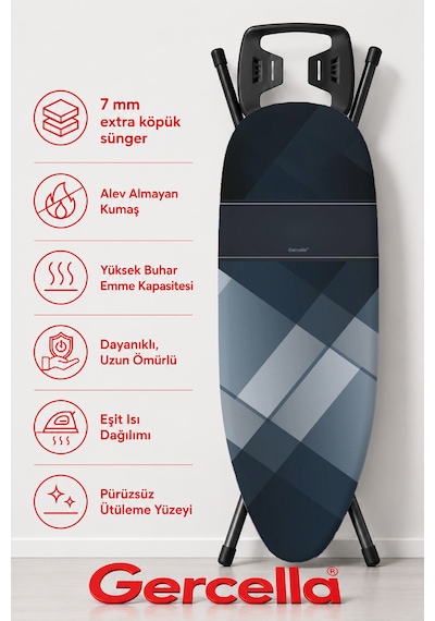 Hediyeli Blue Plaid Ütü Masası Kılıfı Bezi Örtüsü İndigo Mavisi