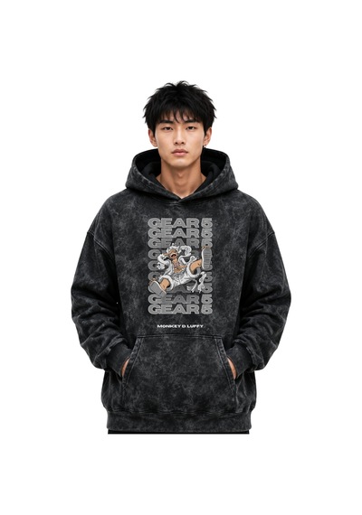 Sevbano Monkey D. Luffy Gear 5 One Piece Anime Baskılı Unisex Oversize Yı Siyah