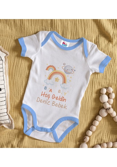 Bk Gift Bk Kids Hoş Geldin Bebek Tasarımlı Mavi Bebek Body Zıbın-10 Çok Renkli