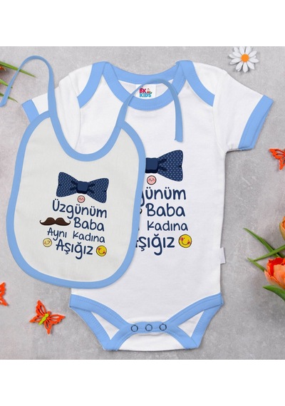 Bk Kids Aynı Kadına Aşığız Tasarımlı Mavi Bebek Body Zıbın Ve Mam Çok Renkli