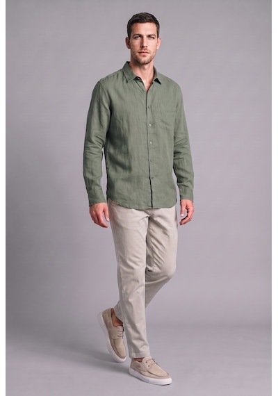 Defacto %100 Keten Regular Fit Uzun Kollu Tek Cepli Gömlek I7992ax26smgn795 Yeşil-gn795