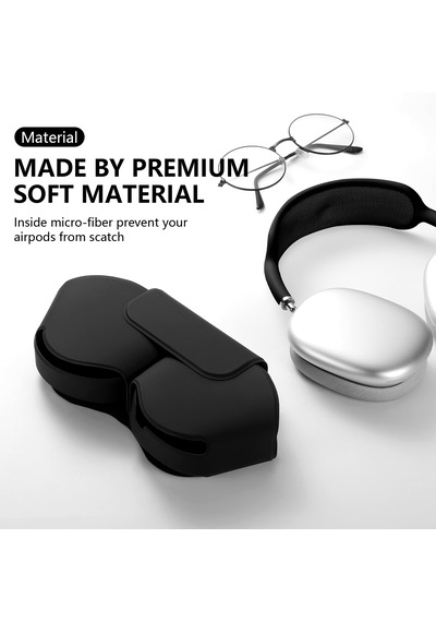 Apple Uyumlu AirPods Max İle Uyumlu Koruyucu Kılıf, Pu Deri, Mıknatıslı Kapama, Sleep Mode Destekli, Çizilmez Siyah