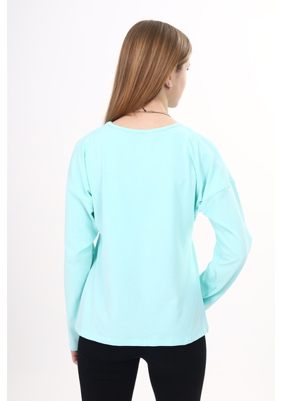 Toontoy Kız Çocuk Sweatshirt Shine Varak Baskılı Su Yeşil