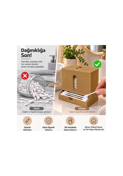 Modern Tasarım Kulak Çubuğu Dispenseri Kapaklı Banyo Makyaj Pamuk Düzenleyici Organizer - Kahverengi Renkli