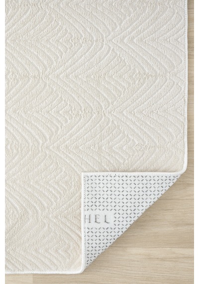Raschel Carpet Premium Yıkanabilir Leke Tutmaz Yaprak Emboss Krem Mutfak Halısı Özel Seri Kaymaz Taban Halı Krem