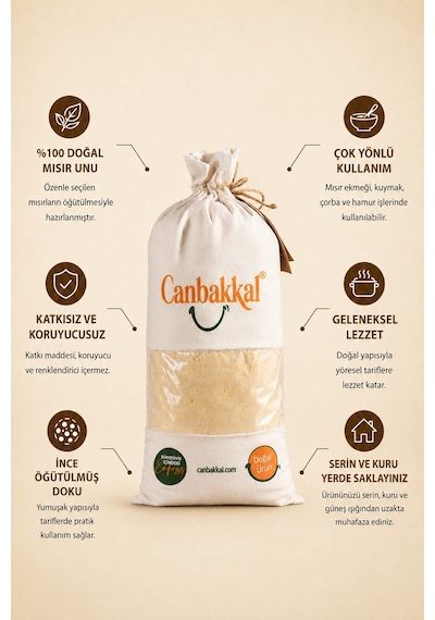 Canbakkal Mısır Unu 2 KG Katkısız Doğallıkla Geleneksel Mısır Ekmeği ve Kuymak Lezzeti