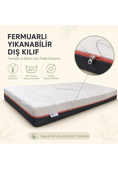 Baby Nature 8 Cm Sünger Bebek Ve Çocuk Yatağı Beşik, Park Yatak, Montessori Ve Çocuk Karyolası Fermuarlı Yıkanabilir Kılıf Kapok Kumaş 24 Dns Orta Sert Sünger Koruyucu Süprem 70 x 110 CM