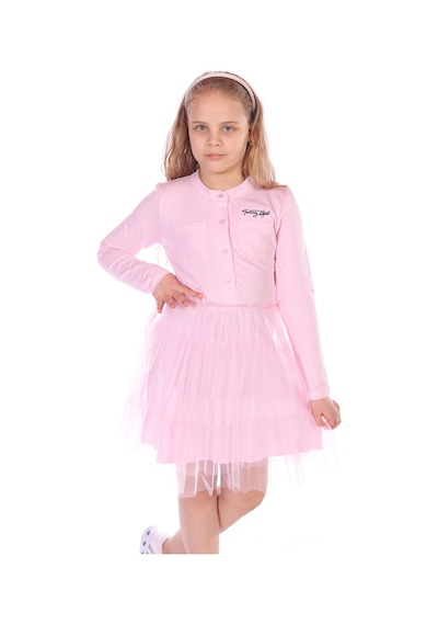 Toontoy Kız Çocuk Düğmeli Toontoy Girl Nakışlı Tüllü Elbise Pembe