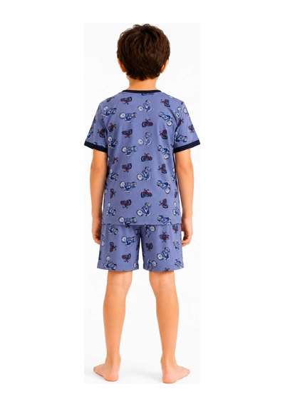 Tenra Erkek Çocuk Pamuklu Şortlu Pijama Takımı 3-12 Yaş Mavi
